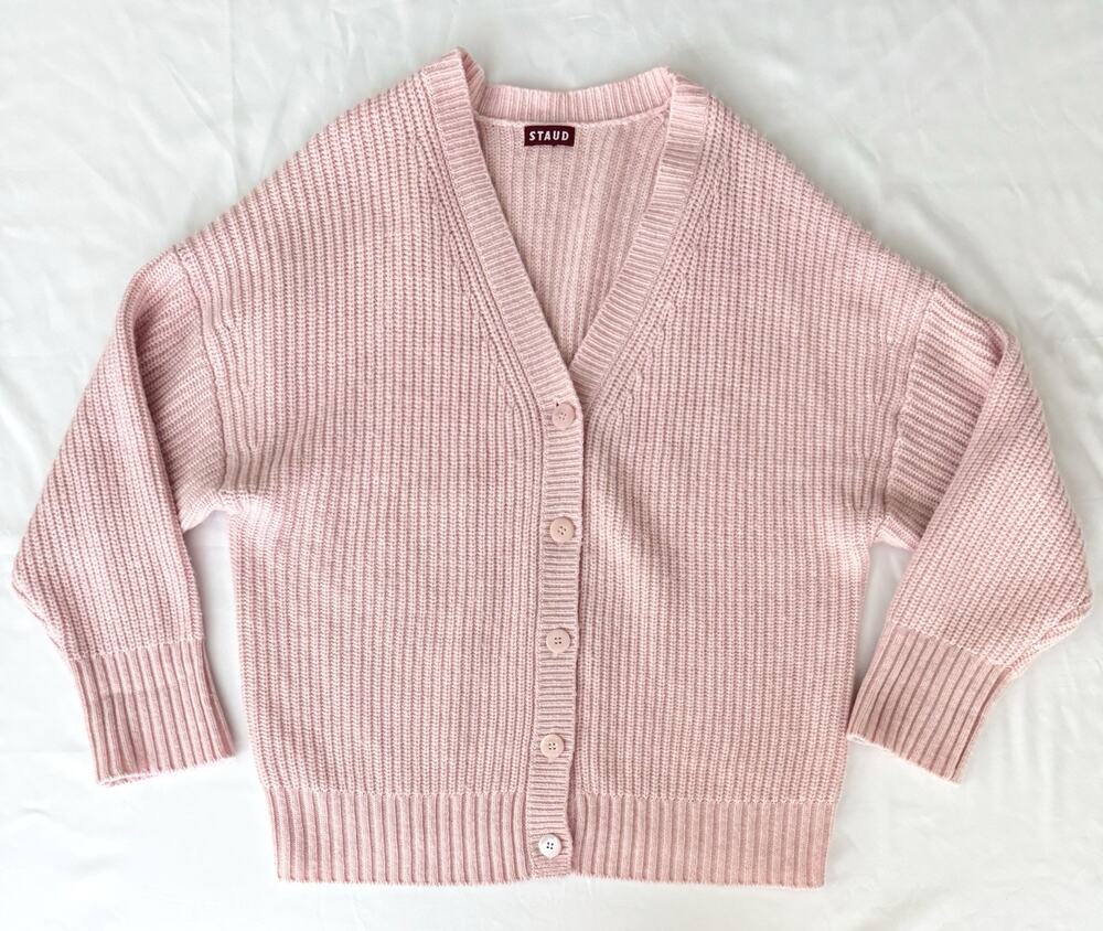 Staud Matilda Cardigan Sweater Feather Pink Oversized Wool Blend Size Small